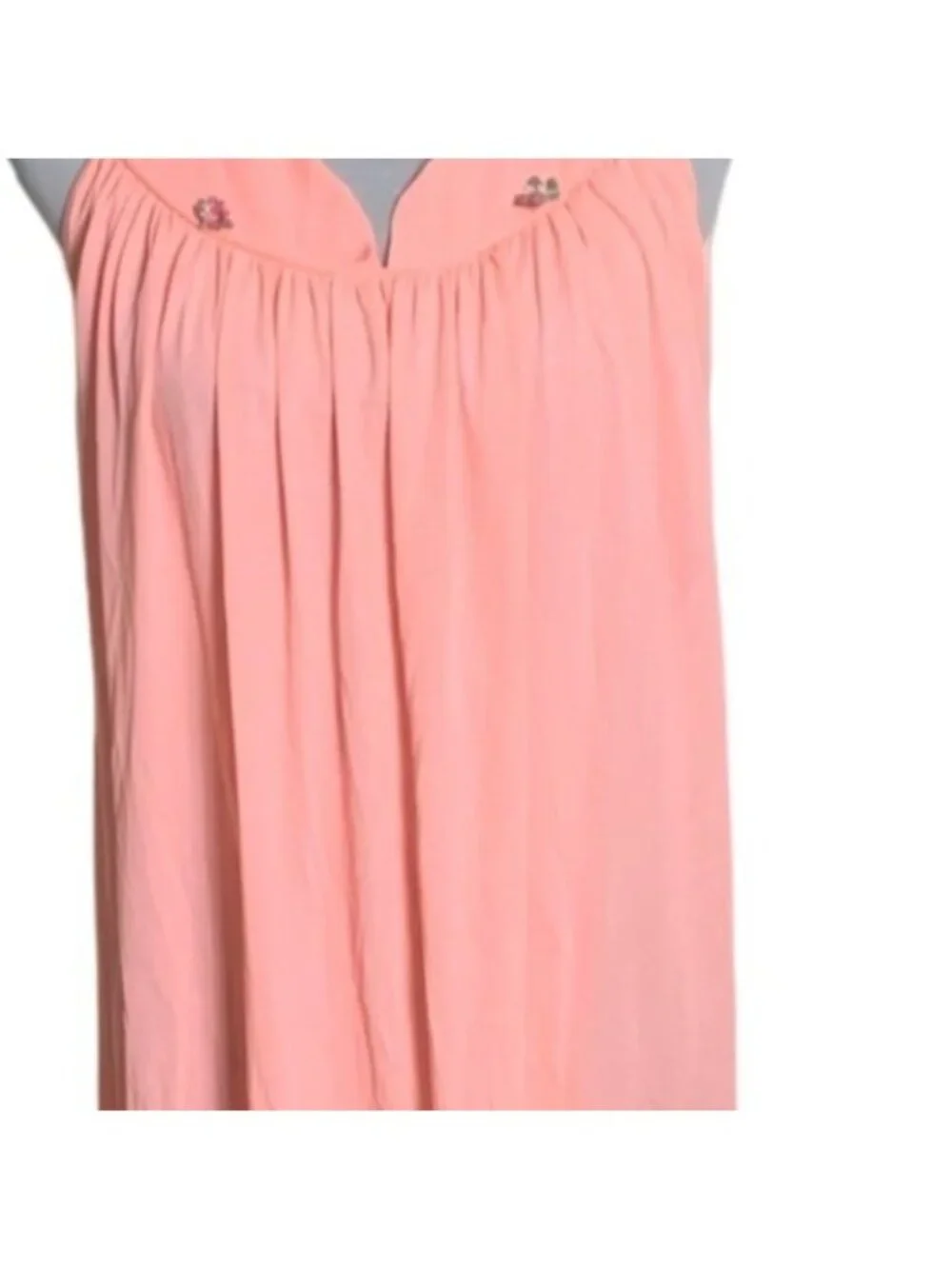 Peach Semi Sheer Maxi Nightgown VTG Size M 60s Floral Embroidered Sleeveless